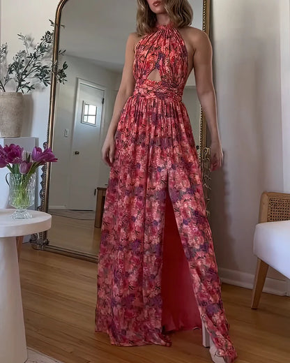 Isa Luna | Vestido largo espalda abierta con estampado floral