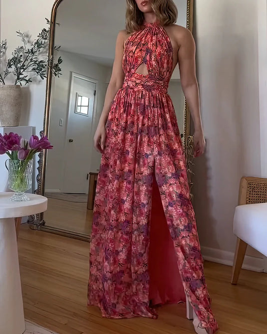 Isa Luna | Vestido largo espalda abierta con estampado floral